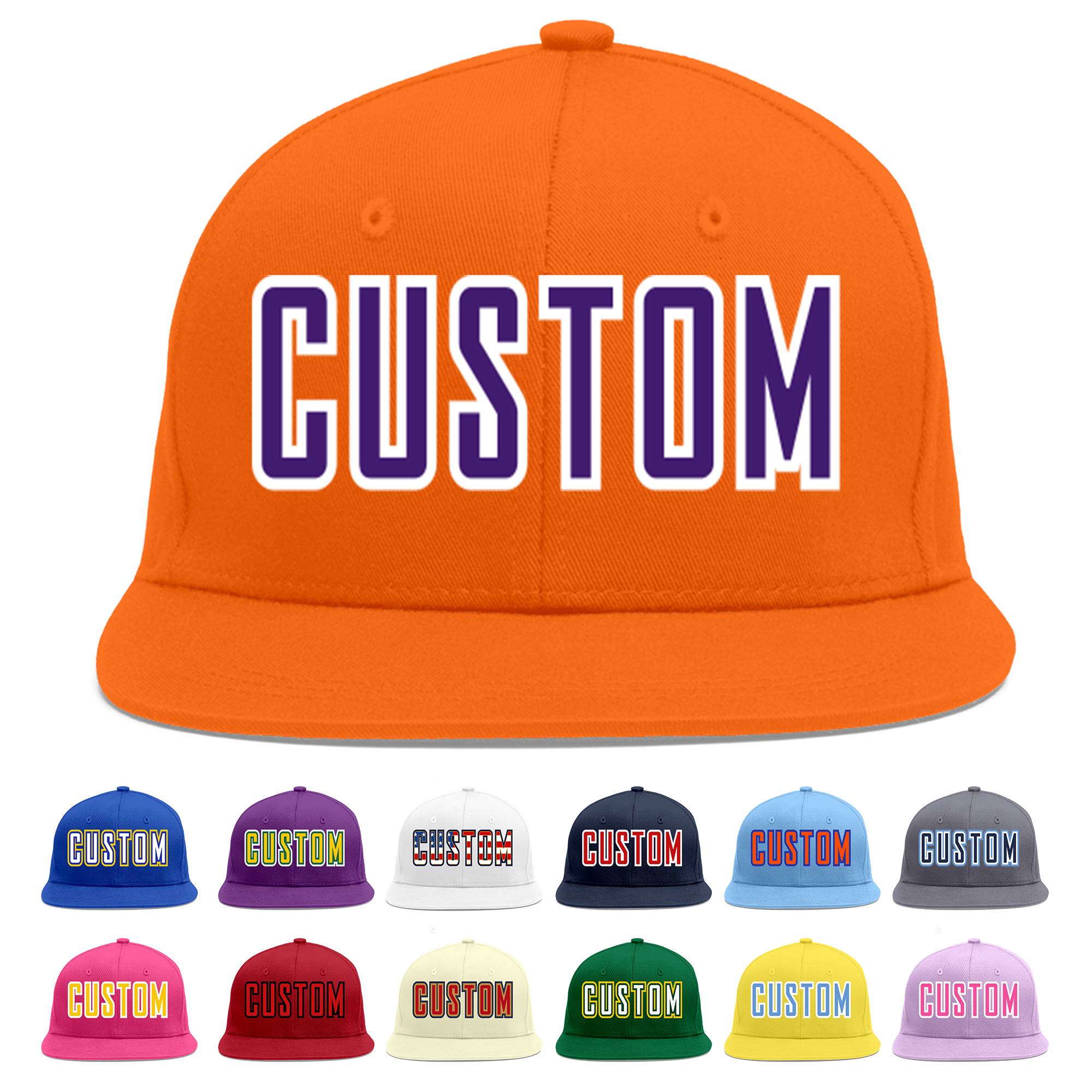 Custom Orange purple-White Flat Eaves Sport Baseball Cap