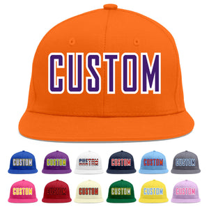 Custom Orange purple-White Flat Eaves Sport Baseball Cap