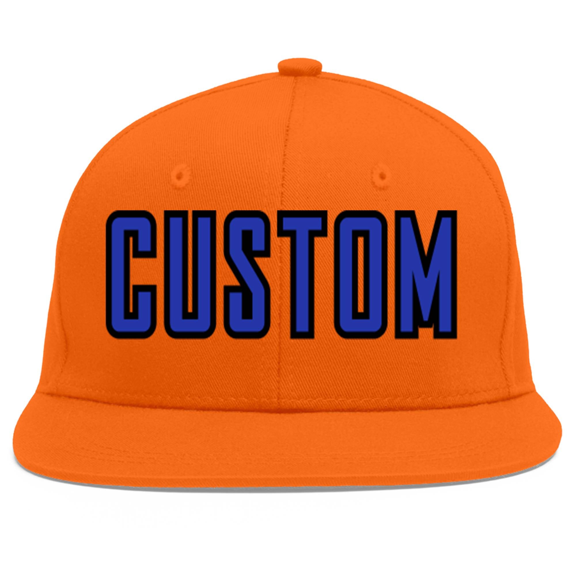 Custom Orange Royal-Black Flat Eaves Sport Baseball Cap