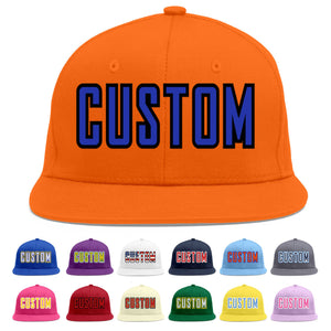 Custom Orange Royal-Black Flat Eaves Sport Baseball Cap