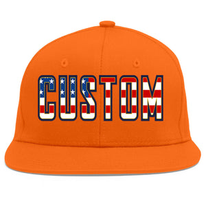 Custom Orange Vintage USA Flag-Gold Flat Eaves Sport Baseball Cap