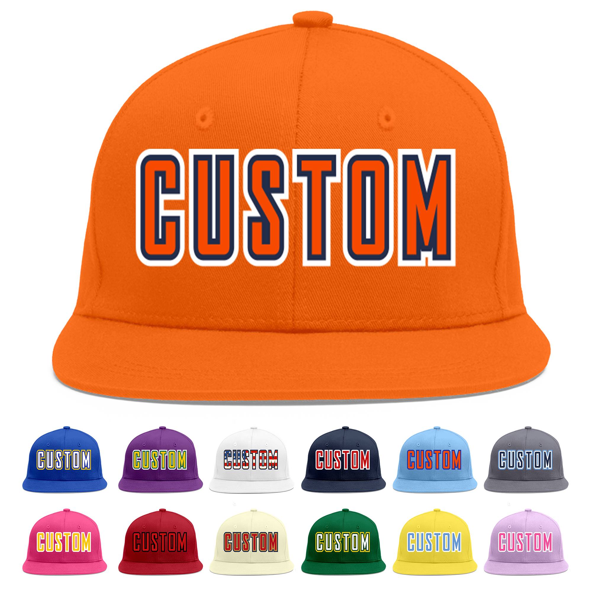 Casquette de baseball personnalisée Orange Orange-Marine Flat Eaves Sport