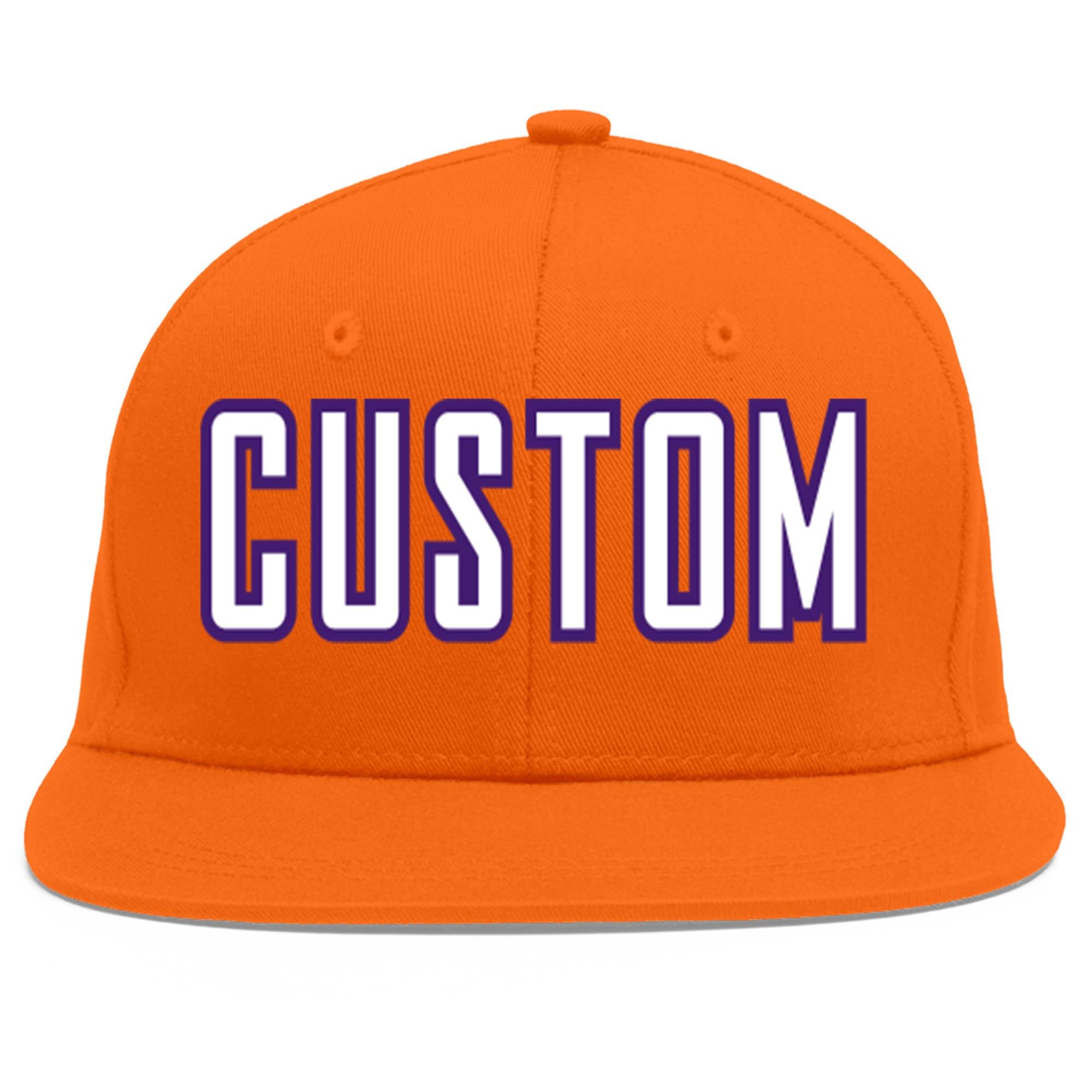 Custom Orange White-purple Flat Eaves Sport Baseball Cap