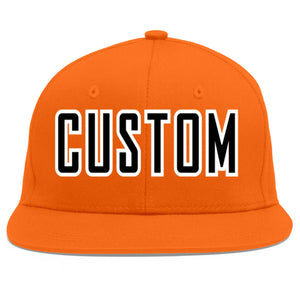 Custom Orange Black-White Flat Eaves Sport Baseball Cap