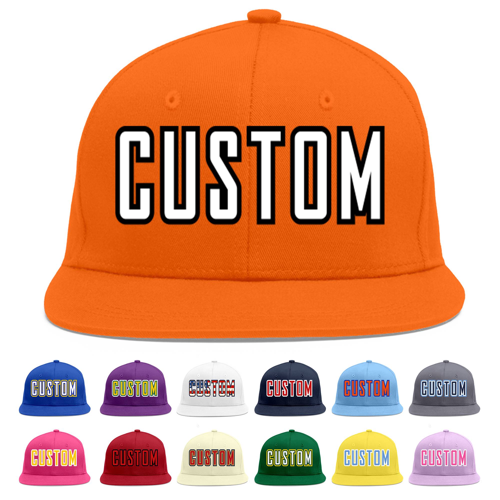 Custom Orange White-Black Flat Eaves Sport Baseball Cap