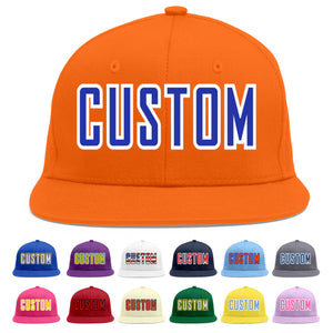 Custom Orange Royal-White Flat Eaves Sport Baseball Cap