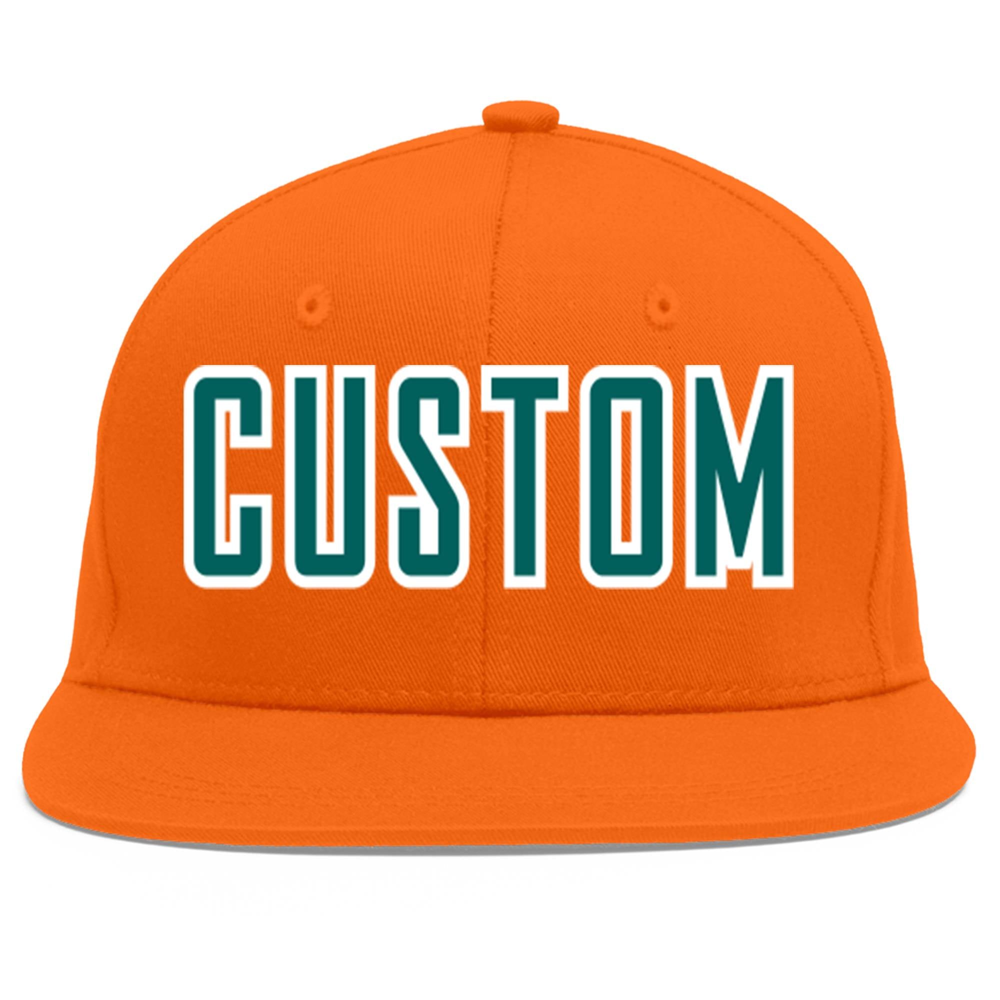 Casquette de baseball sport personnalisée Orange Aqua-White Flat Eaves