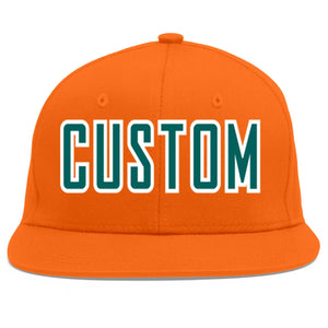 Custom Orange Aqua-White Flat Eaves Sport Baseball Cap