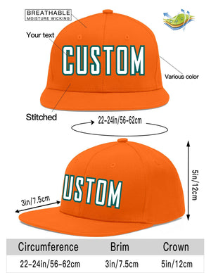 Custom Orange White-Aqua Flat Eaves Sport Baseball Cap