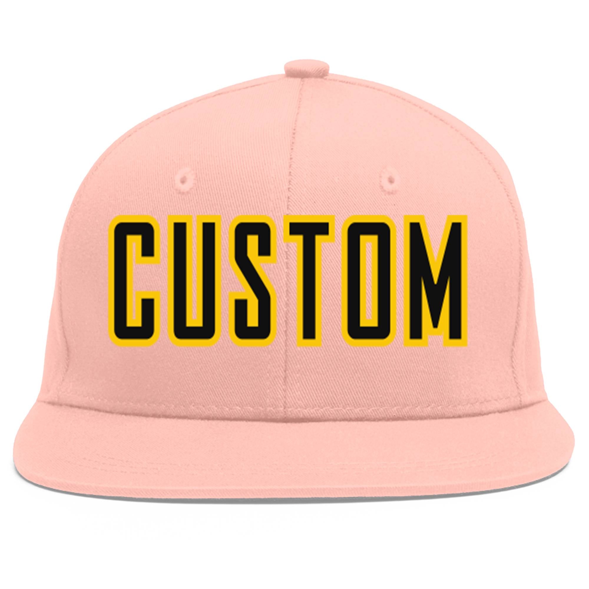 Custom Pink Black-Gold Flat Eaves Sport Baseball Cap