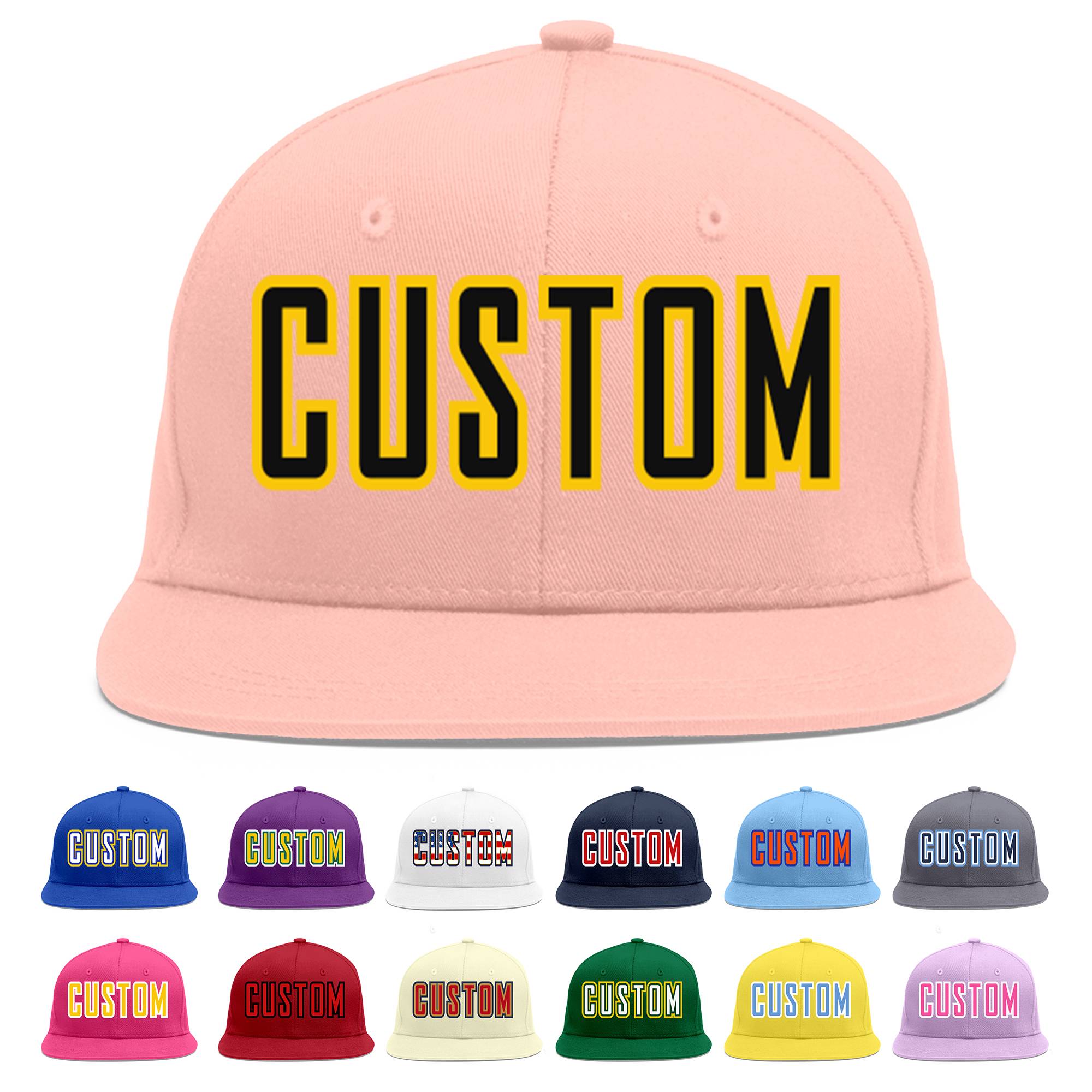 Custom Pink Black-Gold Flat Eaves Sport Baseball Cap