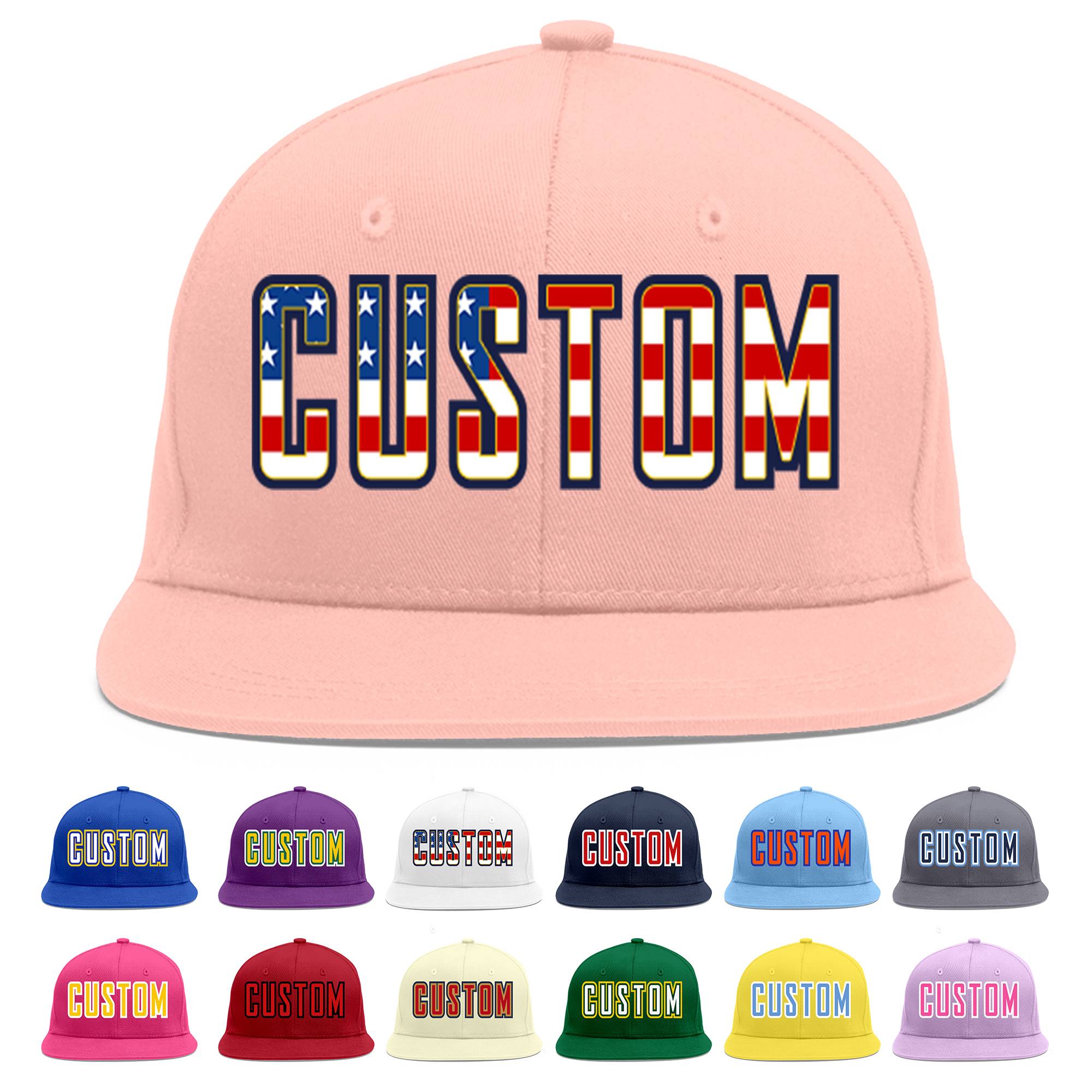 Custom Pink Vintage USA Flag-Gold Flat Eaves Sport Baseball Cap