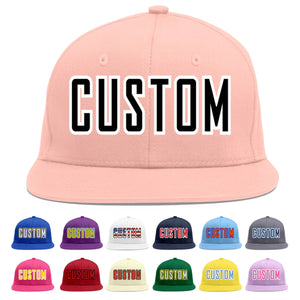 Custom Pink Black-White Flat Eaves Sport Baseball Cap