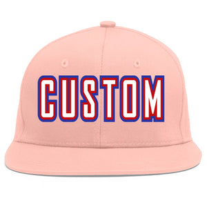 Custom Pink White-Red Flat Eaves Sport Baseball Cap