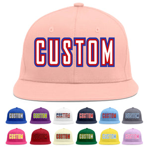 Custom Pink White-Red Flat Eaves Sport Baseball Cap