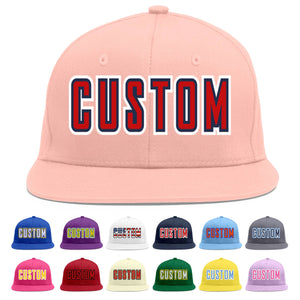 Custom Pink Red-Navy Flat Eaves Sport Baseball Cap