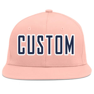 Custom Pink Navy-White Flat Eaves Sport Baseball Cap