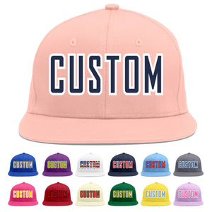 Custom Pink Navy-White Flat Eaves Sport Baseball Cap