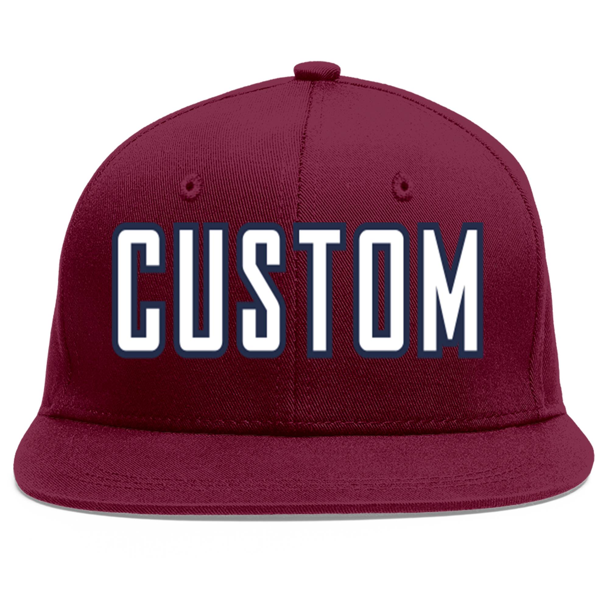 Custom Crimson White-Navy Flat Eaves Sport Baseball Cap