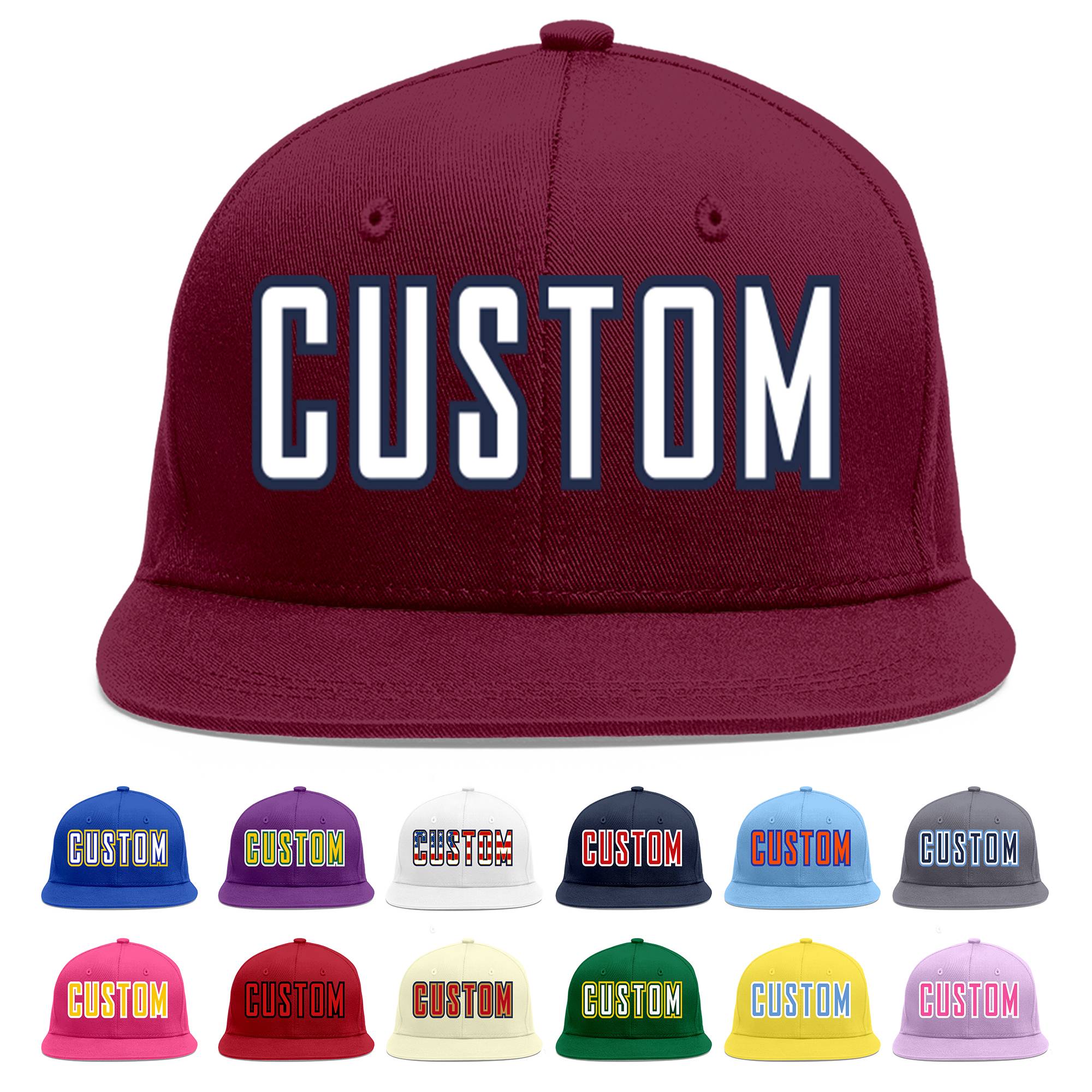 Custom Crimson White-Navy Flat Eaves Sport Baseball Cap