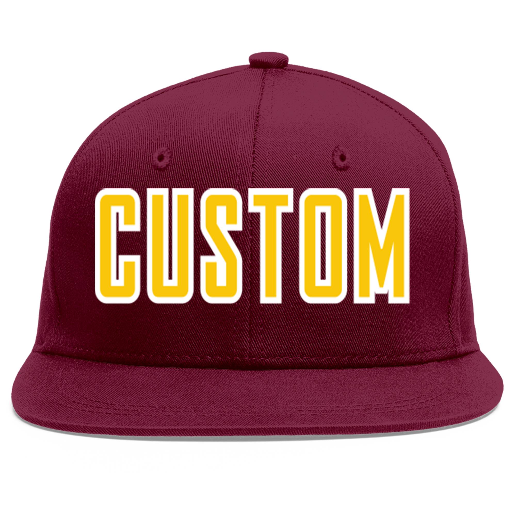 Custom Crimson Gold-White Flat Eaves Sport Baseball Cap