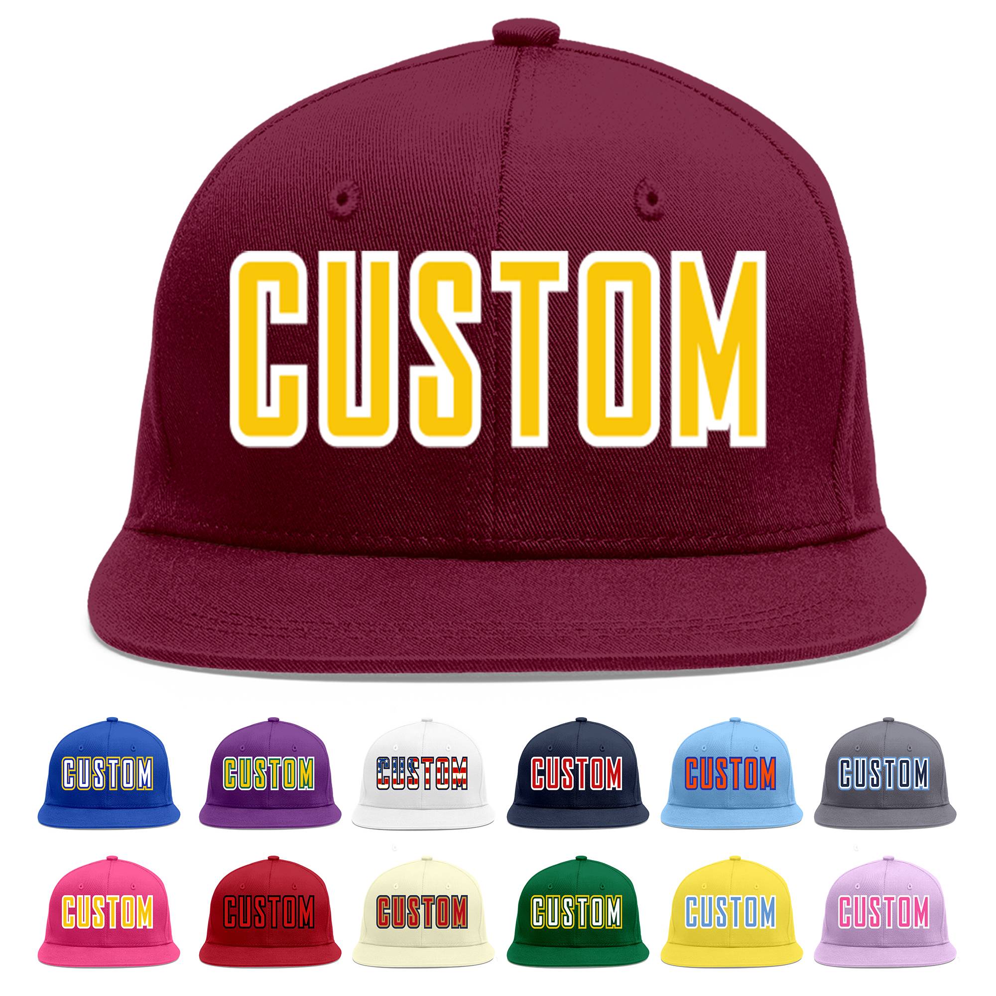 Custom Crimson Gold-White Flat Eaves Sport Baseball Cap