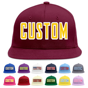 Casquette de baseball personnalisée Crimson Gold-White Flat Eaves Sport