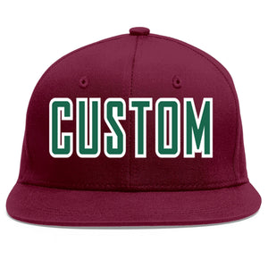 Custom Crimson Kelly Green-White Flat Eaves Sport Baseball Cap