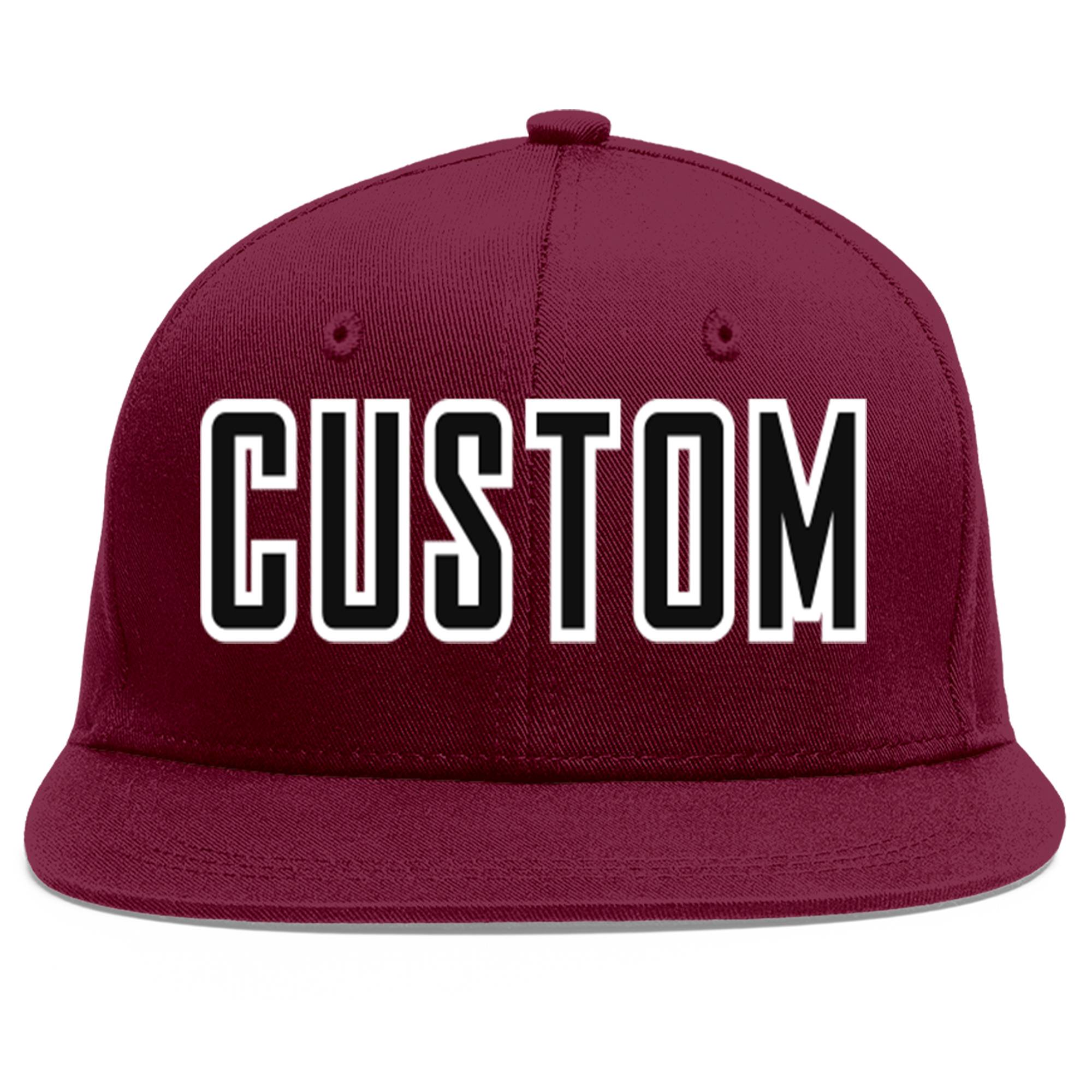 Custom Crimson Black-White Flat Eaves Sport Baseball Cap