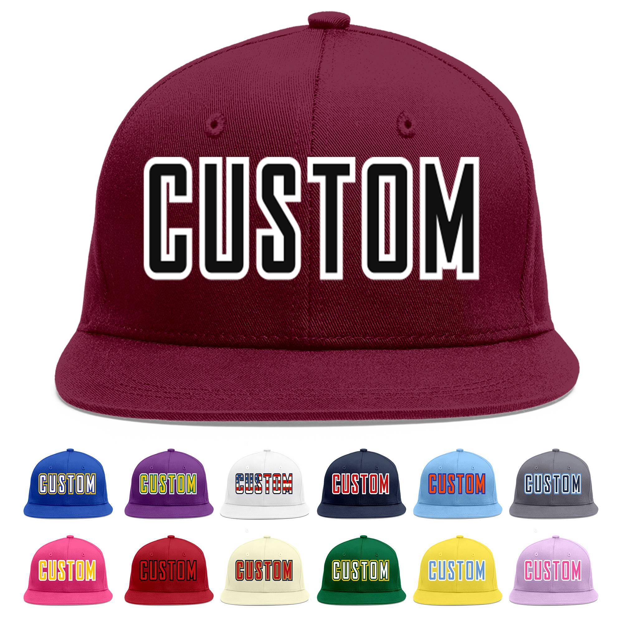 Custom Crimson Black-White Flat Eaves Sport Baseball Cap