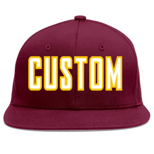 Custom Crimson White-Gold Flat Eaves Sport Baseball Cap