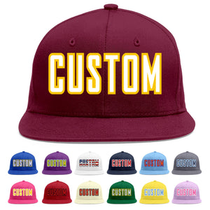 Custom Crimson White-Gold Flat Eaves Sport Baseball Cap