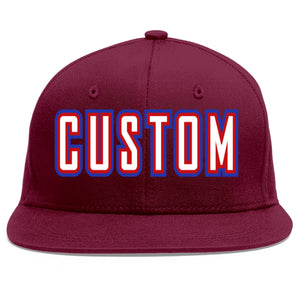 Custom Crimson White-Red Flat Eaves Sport Baseball Cap