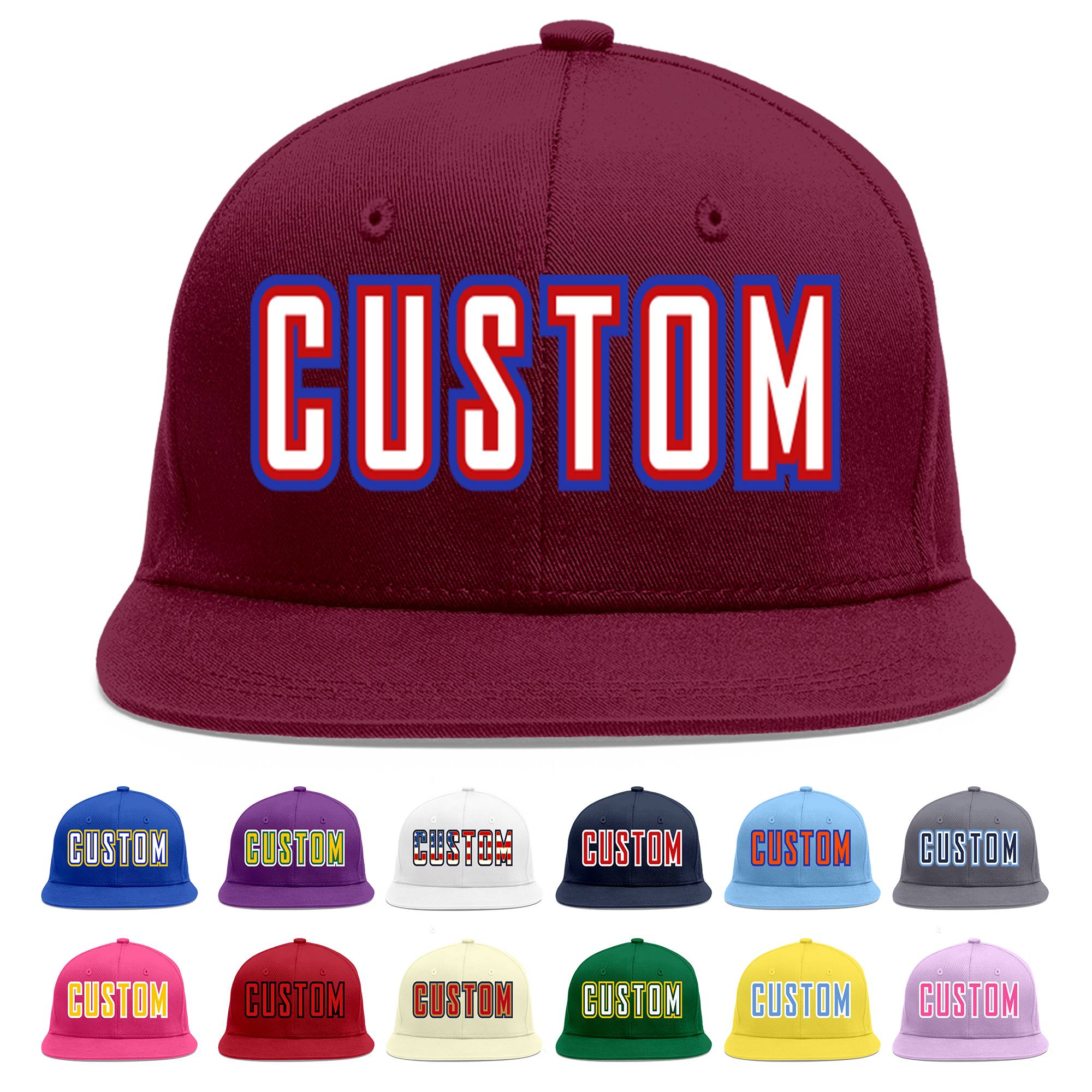 Custom Crimson White-Red Flat Eaves Sport Baseball Cap