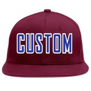 Custom Crimson Royal-White Flat Eaves Sport Baseball Cap