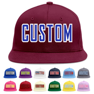 Custom Crimson Royal-White Flat Eaves Sport Baseball Cap