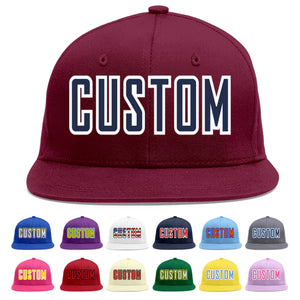 Casquette de baseball sport personnalisée Crimson Navy-White Flat Eaves