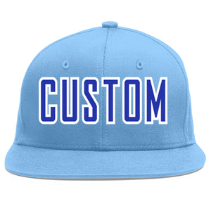 Custom Light Blue Royal-White Flat Eaves Sport Baseball Cap