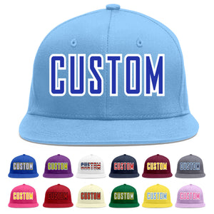 Custom Light Blue Royal-White Flat Eaves Sport Baseball Cap