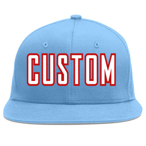 Custom Light Blue White-Red Flat Eaves Sport Baseball Cap