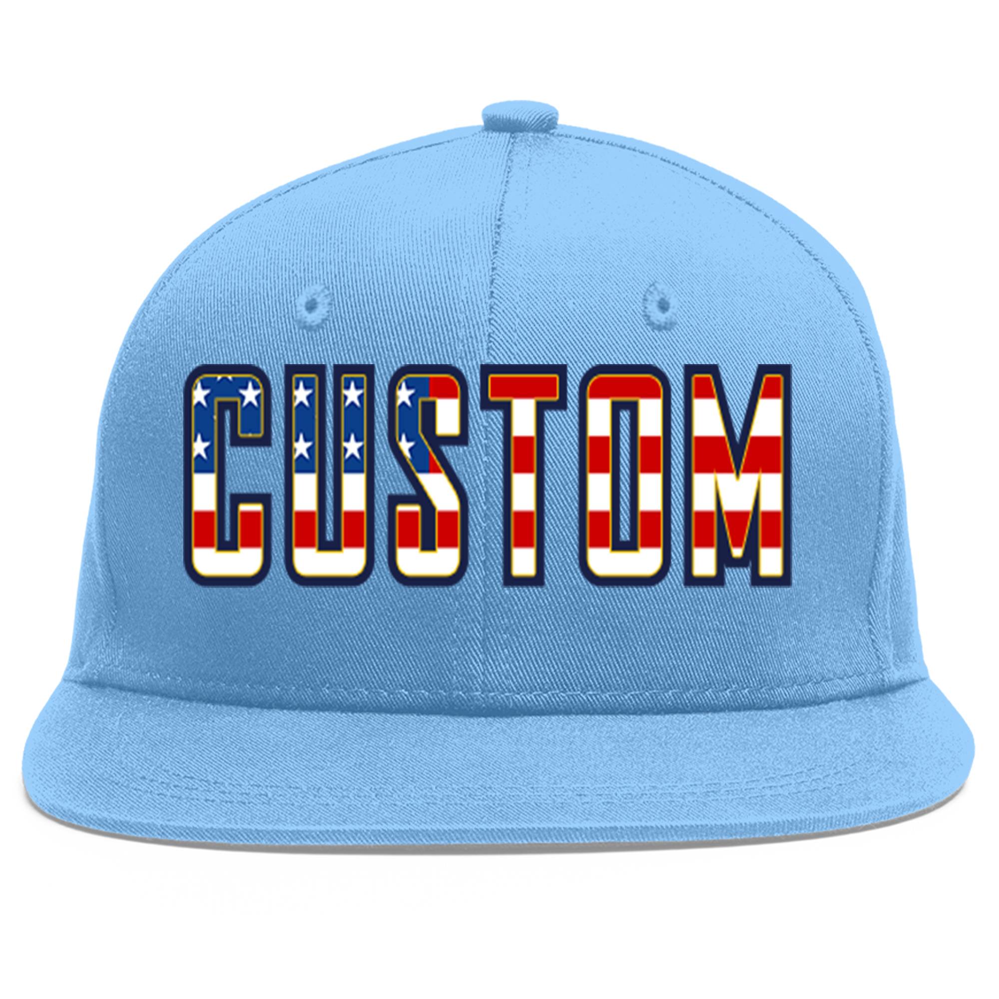 Custom Light Blue Vintage USA Flag-Gold Flat Eaves Sport Baseball Cap