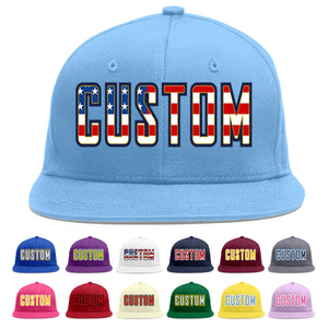 Custom Light Blue Vintage USA Flag-Gold Flat Eaves Sport Baseball Cap