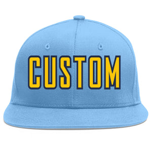 Casquette de baseball sport personnalisée bleu clair or-marine Flat Eaves