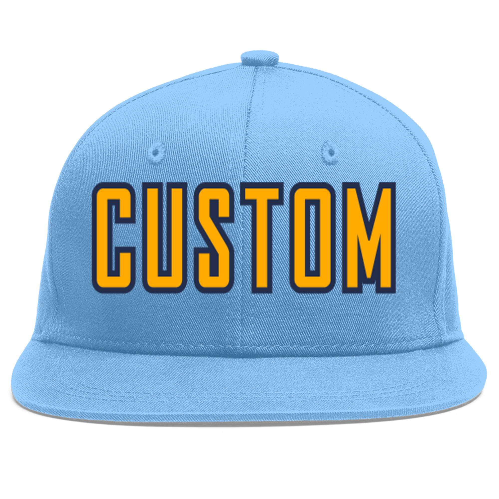 Casquette de baseball sport personnalisée bleu clair jaune-marine Flat Eaves