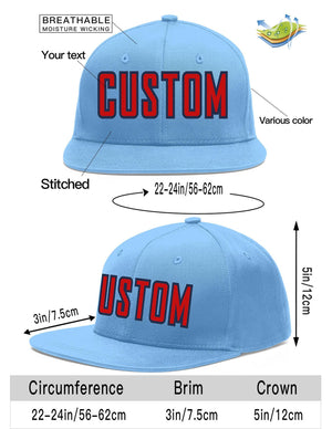 Custom Light Blue Red-Navy Flat Eaves Sport Baseball Cap