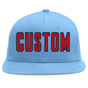 Custom Light Blue Red-Navy Flat Eaves Sport Baseball Cap