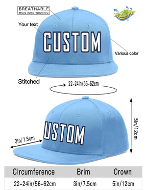 Custom Light Blue White-Navy Flat Eaves Sport Baseball Cap