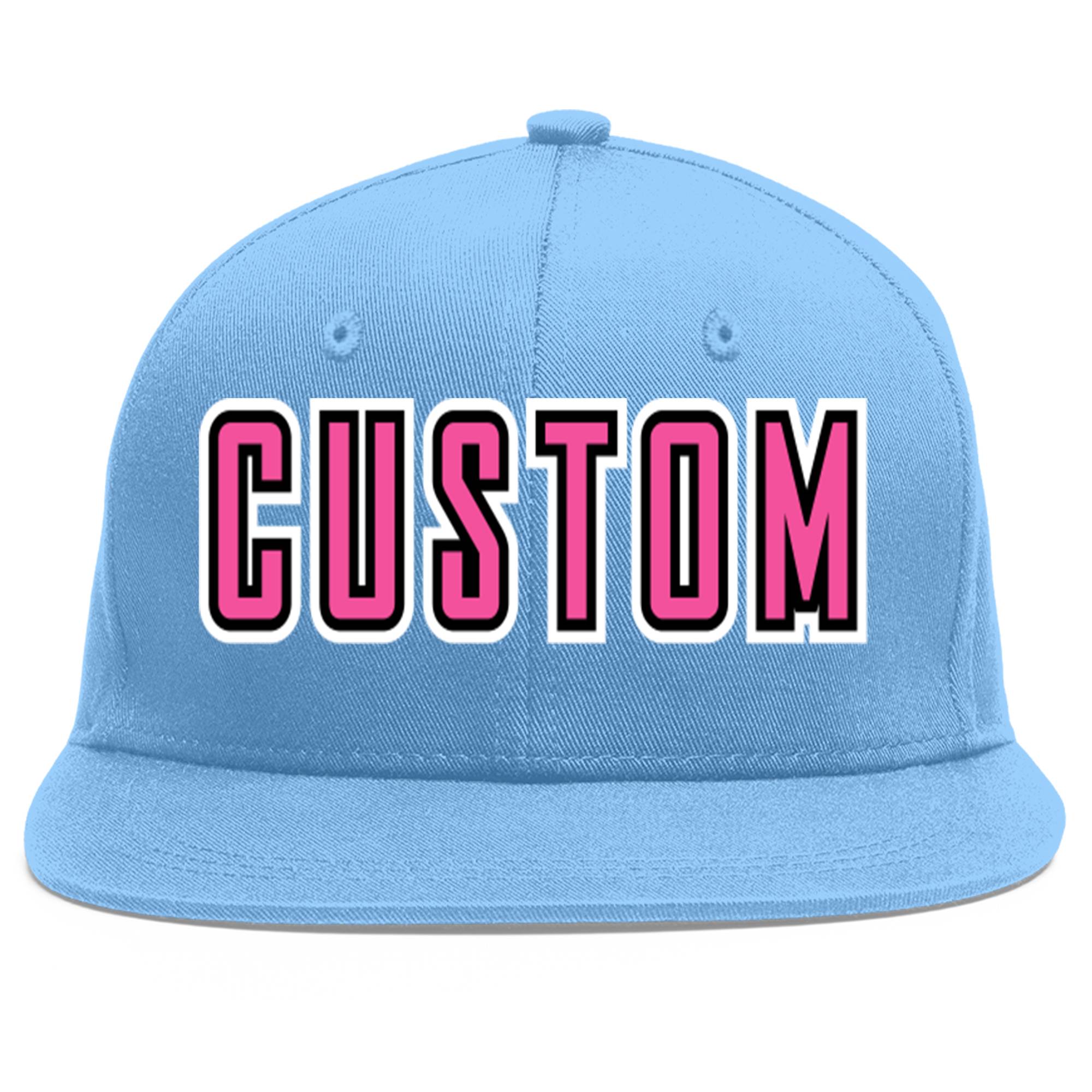 Custom Light Blue Pink-Black Flat Eaves Sport Baseball Cap