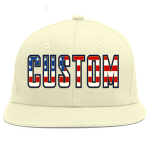 Custom Cream Vintage USA Flag-Gold Flat Eaves Sport Baseball Cap