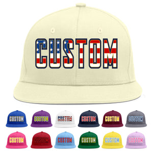 Custom Cream Vintage USA Flag-Gold Flat Eaves Sport Baseball Cap